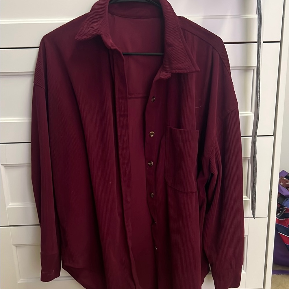 Amazon Women's Burgundy Button Down Shirt